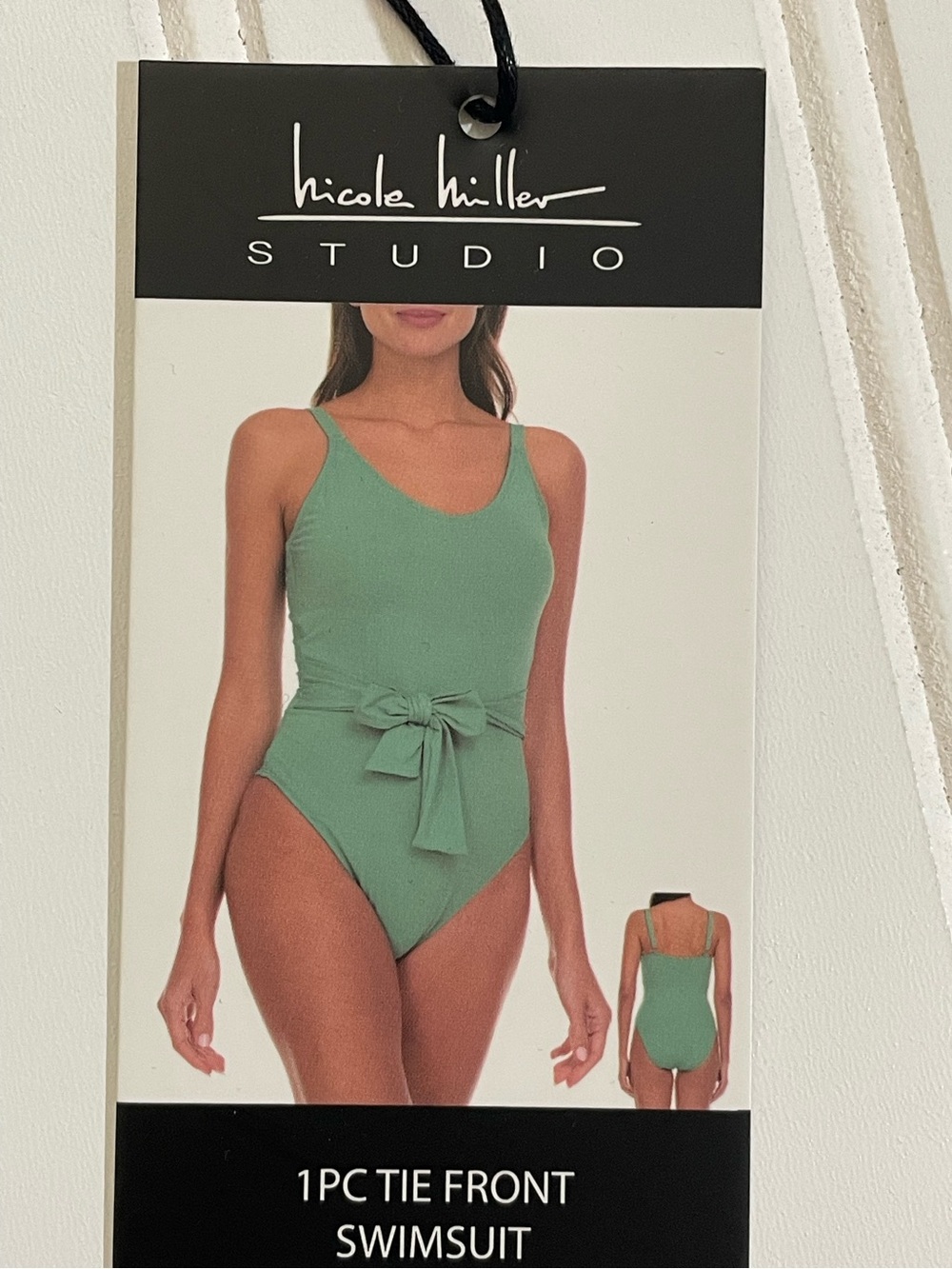 Nicole Miller Studio Green Fir Tie-Front One-Piece Swimsuit Large